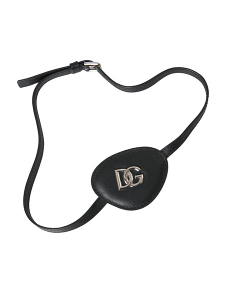 Dolce & Gabbana Black Calfskin Leather Metal DG Logo Eye Patch - Hilstor
