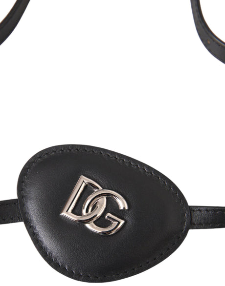 Dolce & Gabbana Black Calfskin Leather Metal DG Logo Eye Patch - Hilstor