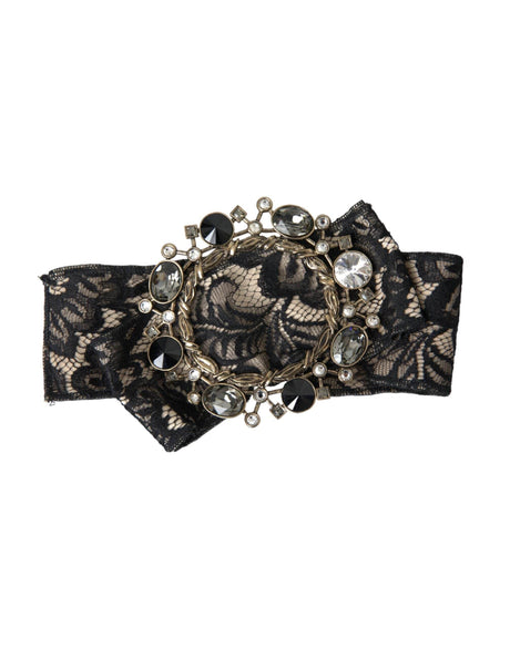 Dolce & Gabbana Black Lace Crystal Handmade Brooch Hair Pin - Hilstor