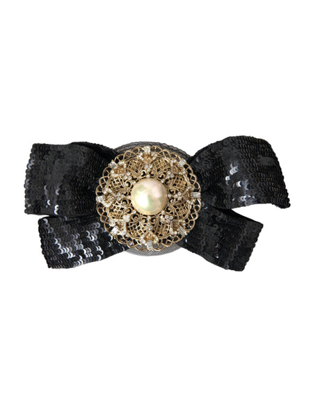 Dolce & Gabbana Black Sequin Pearl Handmade Brooch Hair Pin - Hilstor