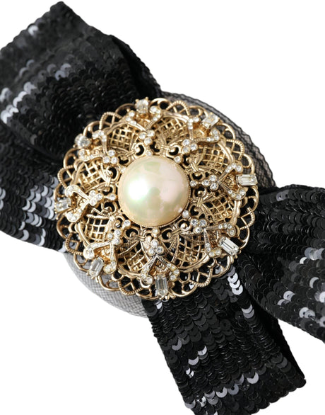 Dolce & Gabbana Black Sequin Pearl Handmade Brooch Hair Pin - Hilstor