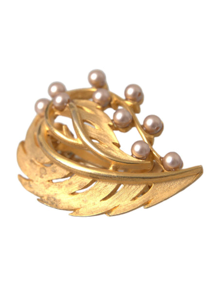 Dolce & Gabbana Gold Brass Leaf Embellished Jewelry Brooch Hair Pin - Hilstor