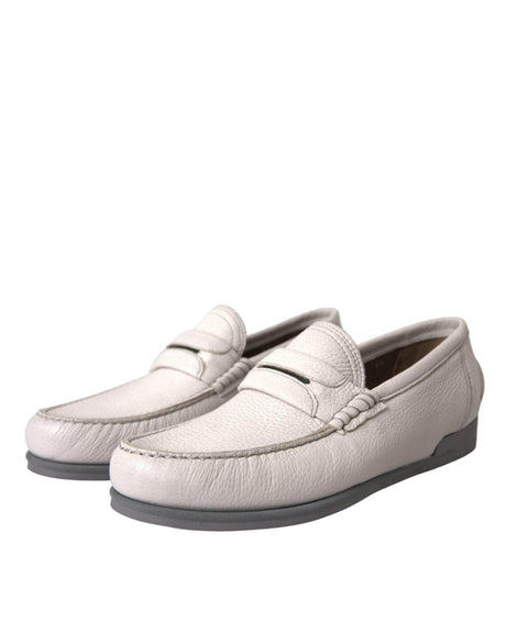 Dolce & Gabbana White Gray Leather Slip Mocassin Shoes Loafer - Hilstor