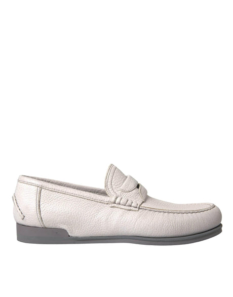 Dolce & Gabbana White Gray Leather Slip Mocassin Shoes Loafer - Hilstor