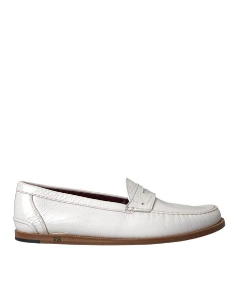 Dolce & Gabbana White Leather Slip On Mocassin Loafers Shoes - Hilstor