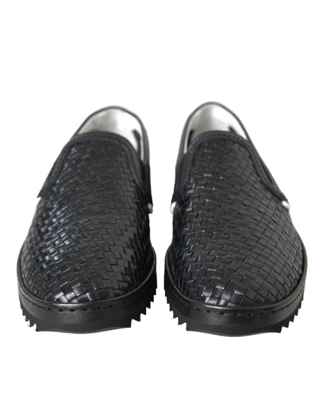 Dolce & Gabbana Black Woven Buffalo Leather Men Loafers Shoes - Hilstor