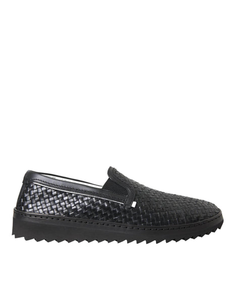 Dolce & Gabbana Black Woven Buffalo Leather Men Loafers Shoes - Hilstor