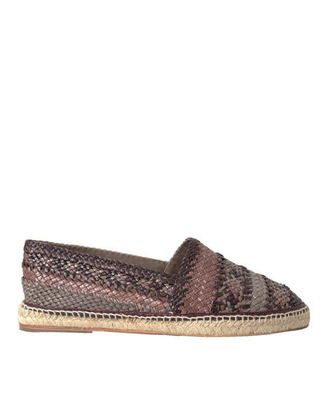 Dolce & Gabbana Brown Buffalo Leather Espadrille Flats Shoes - Hilstor