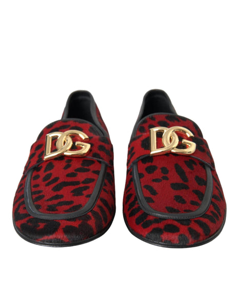 Dolce & Gabbana Red Black Leopard DG Loafers Formal Men Shoes - Hilstor