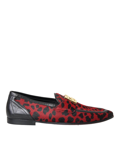 Dolce & Gabbana Red Black Leopard DG Loafers Formal Men Shoes - Hilstor