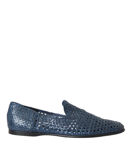 Dolce & Gabbana Blue Woven Leather Slip On Loafers Men Shoes - Hilstor