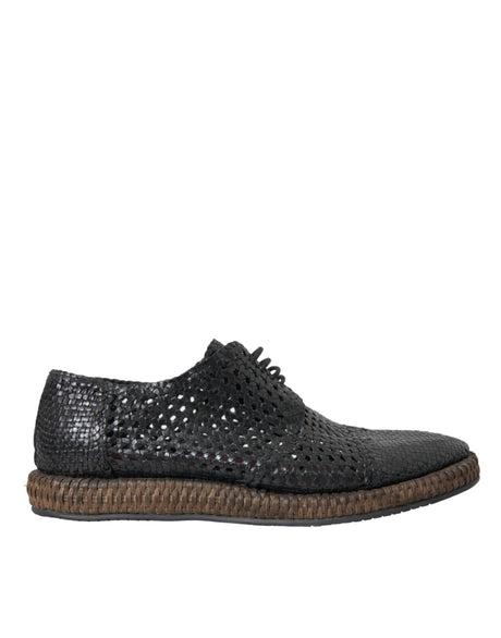 Dolce & Gabbana Black Woven Goat Leather Lace Up Derby Shoes - Hilstor