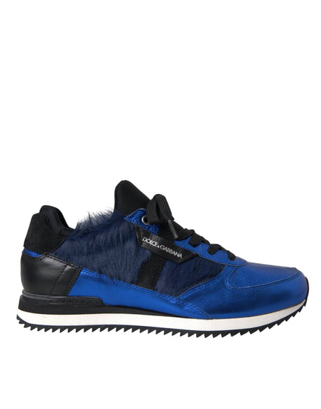 Dolce & Gabbana Blue Black Calf Hair Leather Sneakers Shoes - Hilstor