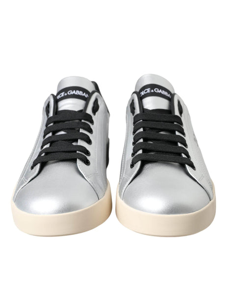 Dolce & Gabbana Silver Portofino Calf Leather Sneakers Men Shoes - Hilstor