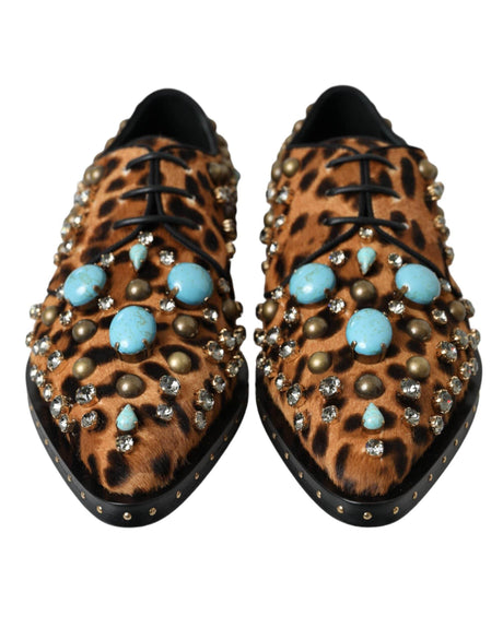 Dolce & Gabbana Brown Leopard Hair Crystal Dress Broque Shoes - Hilstor