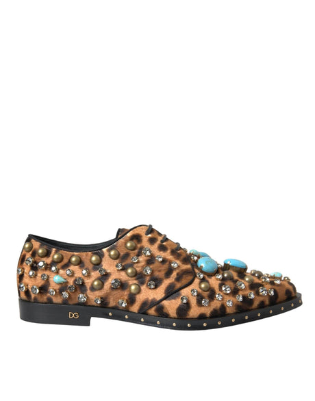 Dolce & Gabbana Brown Leopard Hair Crystal Dress Broque Shoes - Hilstor
