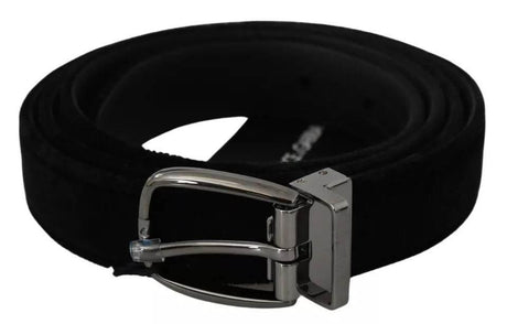 Dolce & Gabbana Black Velvet Silver Tone Metal Buckle Men Belt - Hilstor