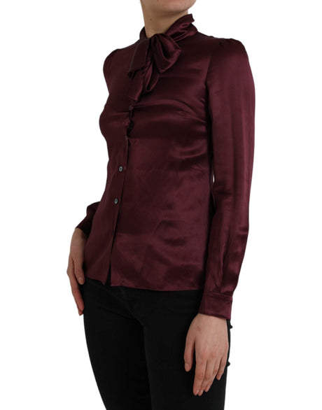 Dolce & Gabbana Maroon Ascot Collar Long Sleeve Top Blouse - Hilstor