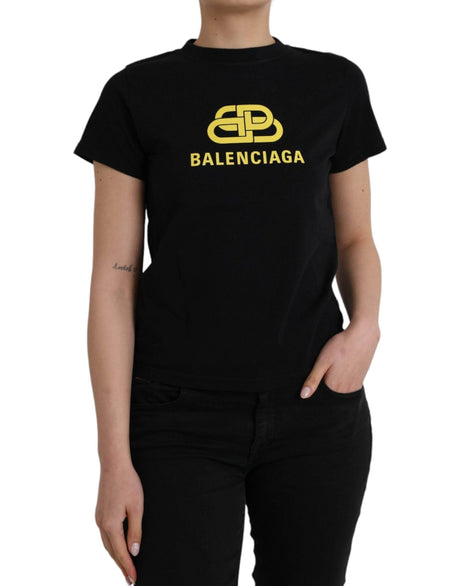 Balenciaga Black Cotton Logo Crew Neck Short Sleeves T-shirt - Hilstor