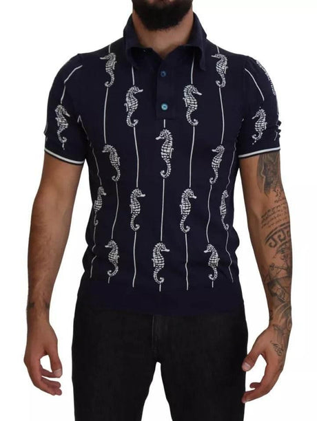 Dolce & Gabbana Dark Blue Sea Horse Collared Polo T-shirt - Hilstor