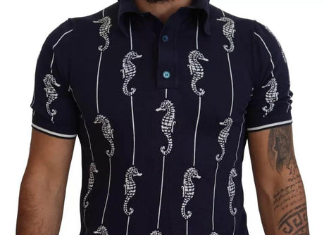 Dolce & Gabbana Dark Blue Sea Horse Collared Polo T-shirt - Hilstor