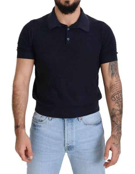 Dolce & Gabbana Dark Blue Collared Polo Casual Silk T-shirt - Hilstor