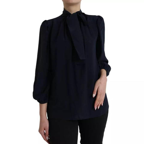 Dolce & Gabbana Blue Long Sleeves Ascot Collar Blouse Top - Hilstor