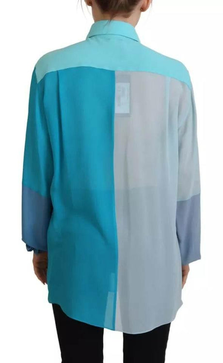 Dolce & Gabbana Blue Collar Long Sleeve Blouse Silk Top - Hilstor