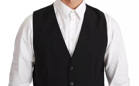 Dolce & Gabbana Black Stretch Waistcoat Formal Dress Wool Vest - Hilstor