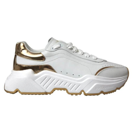 Dolce & Gabbana White Gold Leather Men Sneakers DAYMASTER Shoes - Hilstor