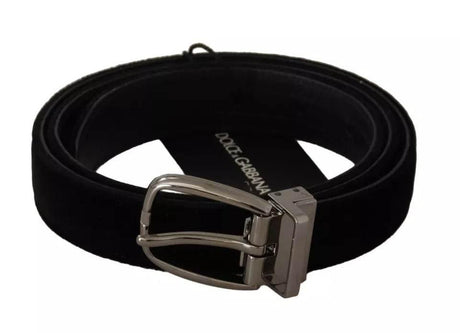 Dolce & Gabbana Black Velvet Silver Tone Metal Buckle Belt - Hilstor
