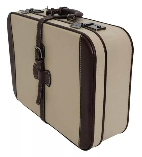 Dolce & Gabbana Brown Beige Leather Mens Travel Suitcase Luggage Bag - Hilstor