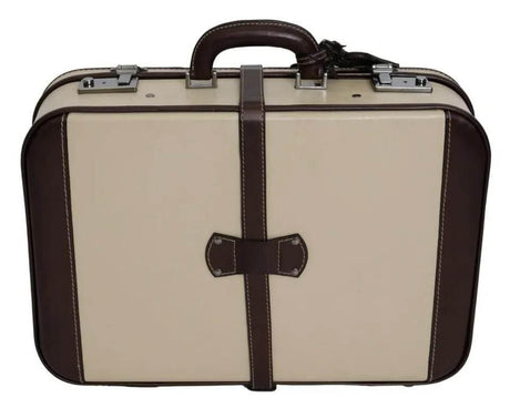 Dolce & Gabbana Brown Beige Leather Mens Travel Suitcase Luggage Bag - Hilstor