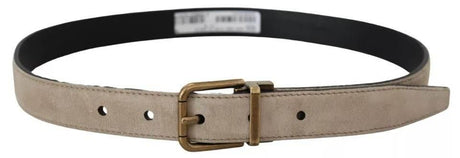 Dolce & Gabbana Beige Velvet Leather Gold Tone Metal Buckle Belt - Hilstor