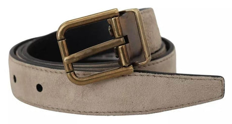 Dolce & Gabbana Beige Velvet Leather Gold Tone Metal Buckle Belt - Hilstor