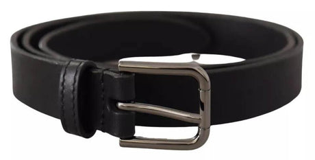 Dolce & Gabbana Black Calf Leather Classic Metal Logo Buckle Belt - Hilstor