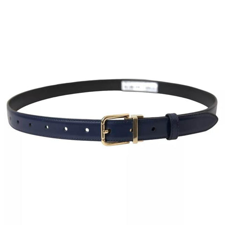 Dolce & Gabbana Blue Leather Gold Metal Buckle Men Belt - Hilstor