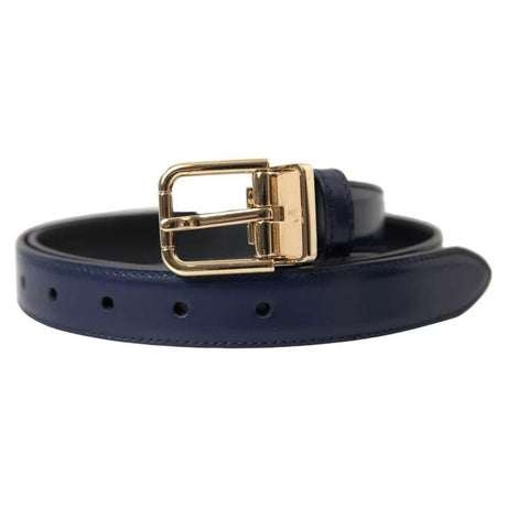 Dolce & Gabbana Blue Leather Gold Metal Buckle Men Belt - Hilstor