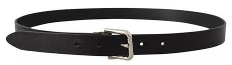 Dolce & Gabbana Black Leather Silver Tone Metal Buckle Classic Belt - Hilstor