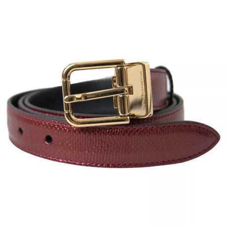 Dolce & Gabbana Maroon Leather Gold Metal Buckle Men Belt - Hilstor