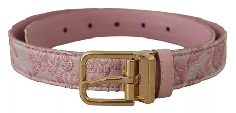 Dolce & Gabbana Pink Jaquard Embroidered Gold Tone Metal Buckle Belt - Hilstor