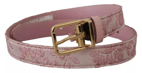Dolce & Gabbana Pink Jaquard Embroidered Gold Tone Metal Buckle Belt - Hilstor