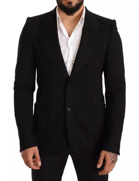 Dolce & Gabbana Black Wool Slim Fit Coat Jacket Blazer - Hilstor