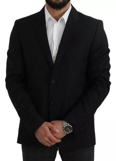 Dolce & Gabbana Black Wool Slim Fit Notch Jacket Blazer - Hilstor