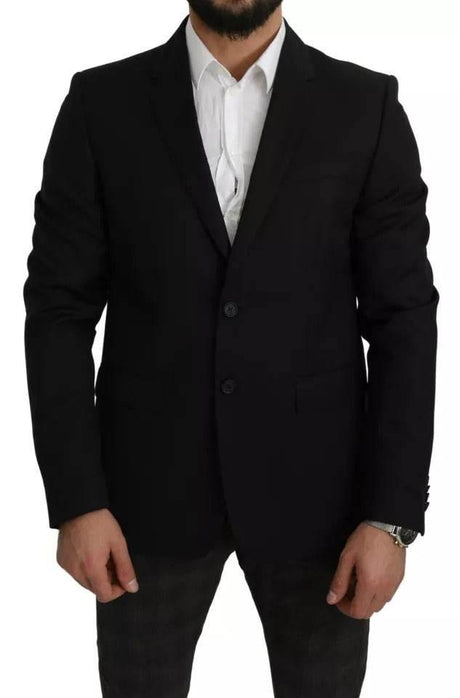 Dolce & Gabbana Black Wool Slim Fit Notch Jacket Blazer - Hilstor