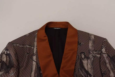 Dolce & Gabbana Bronze Monkey Print Silk Slim Jacket Blazer - Hilstor