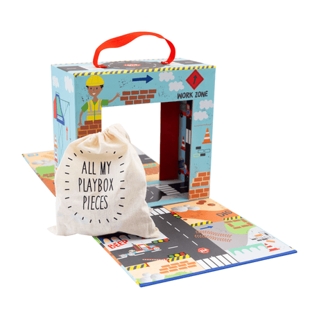 Construction Playbox with Wooden Pieces – Portable Building Site for Kids, Ages 3+ - Hilstor