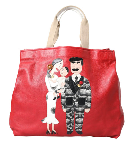 Dolce & Gabbana Red Leather #DGFamily Patch Shopping Tote Bag - Hilstor