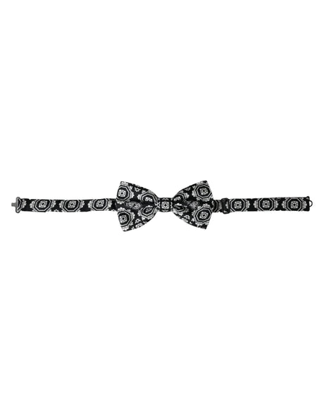 Dolce & Gabbana Black White Printed Adjustable Neck Men Bow Tie - Hilstor