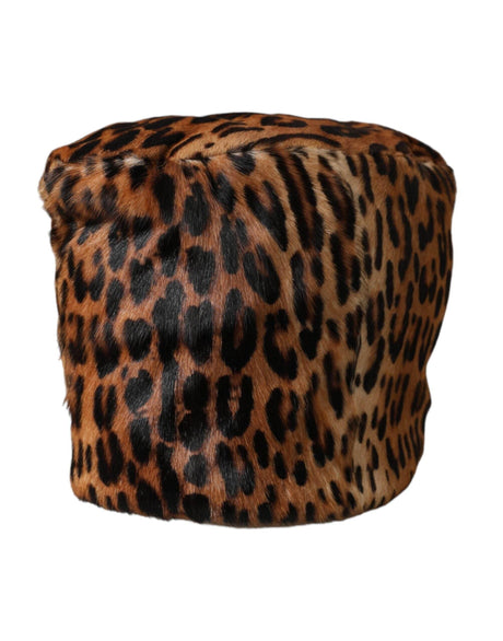 Dolce & Gabbana Brown Leopard Fur Women Bucket Hat - Hilstor